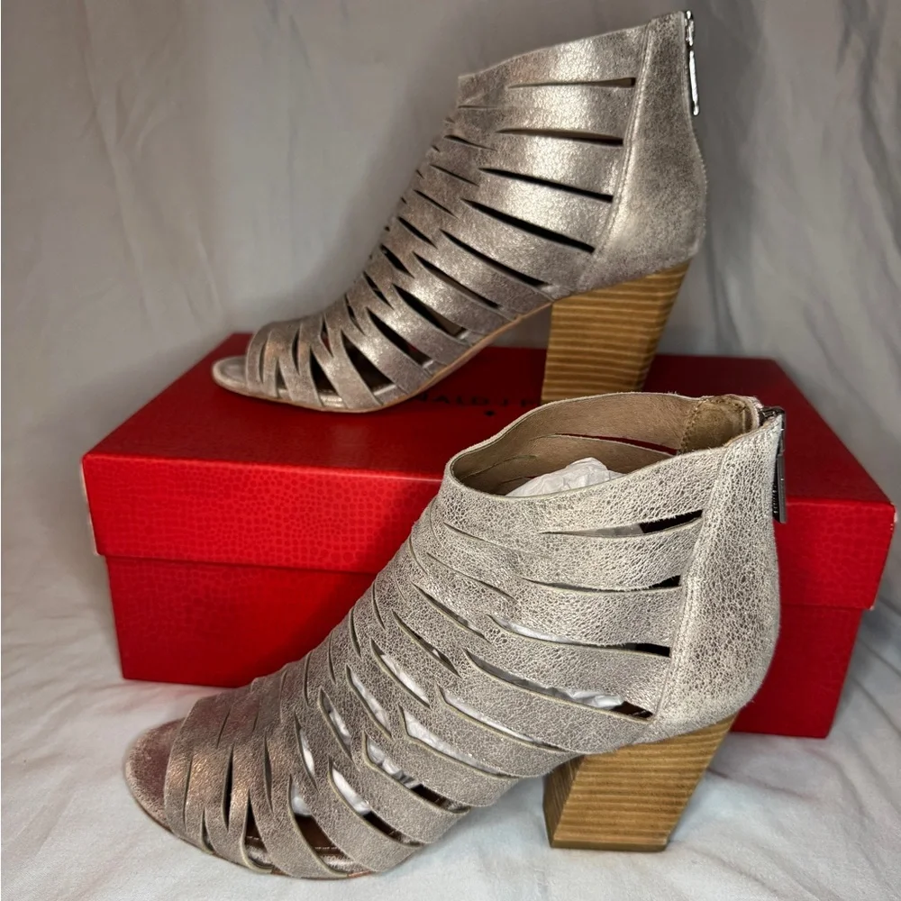 Donald J Pliner Greece-QA metallic suede cutout booties in Poppy Blush